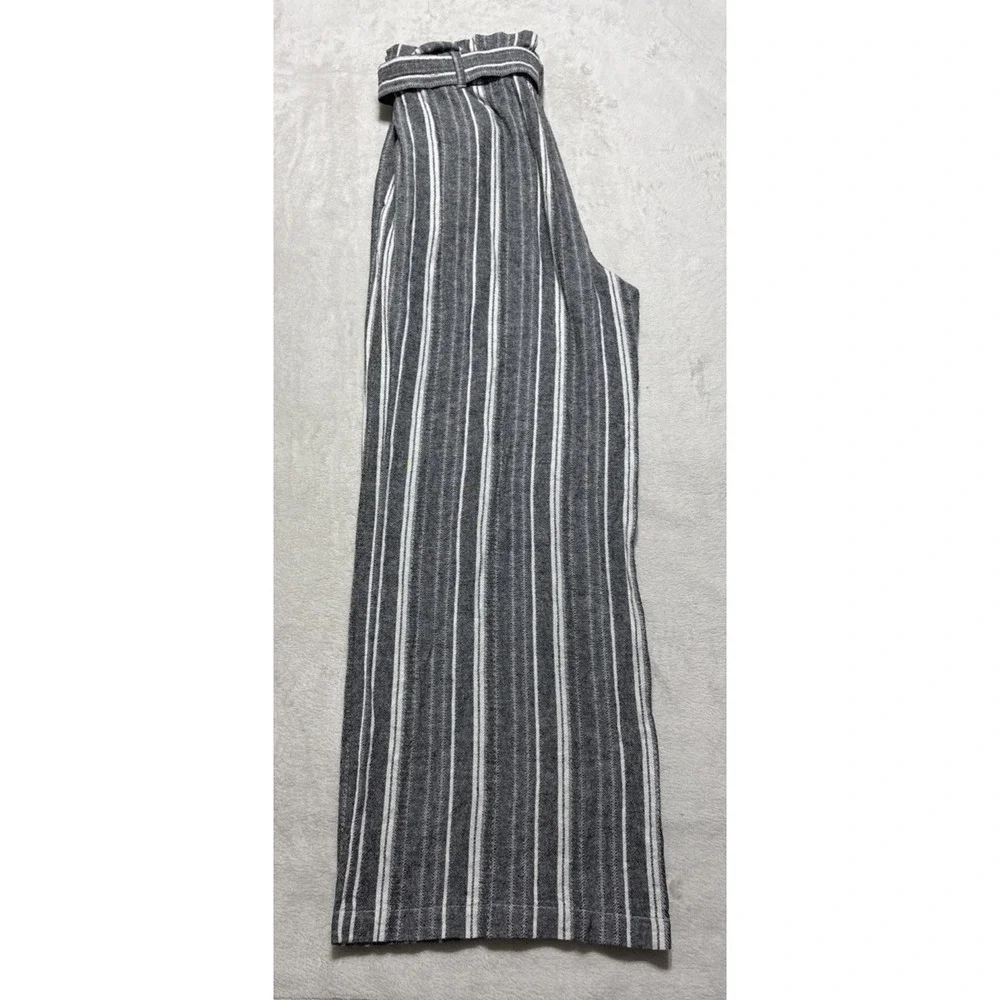 Banana Republic Wide Leg Linen Pants Gray Ivory Stripe Women's Size 6 Paper Bag